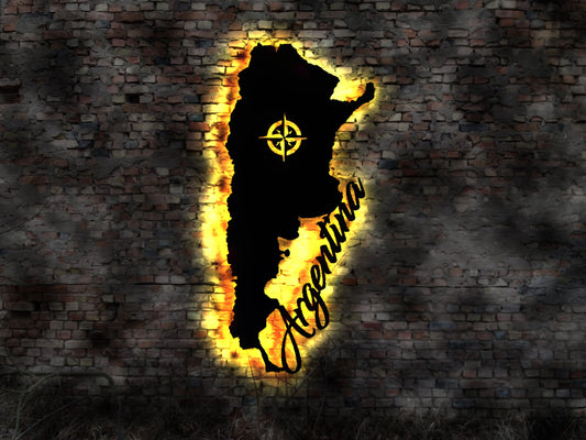 Skyline Argentina Argentinien LED Wandbild Holz Stadt AK Karte Map Wandsticker Leuchtbild Umriss  Wandtattoo Reiseführer Silhouette