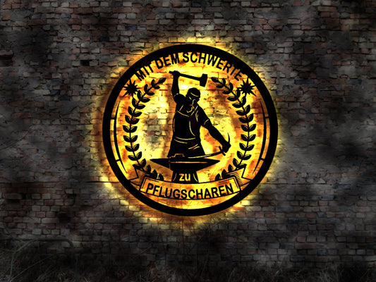 LED Leuchtschild Mit dem Schwerte zu Pflugscharen Bild beleuchtet Logo Emblem