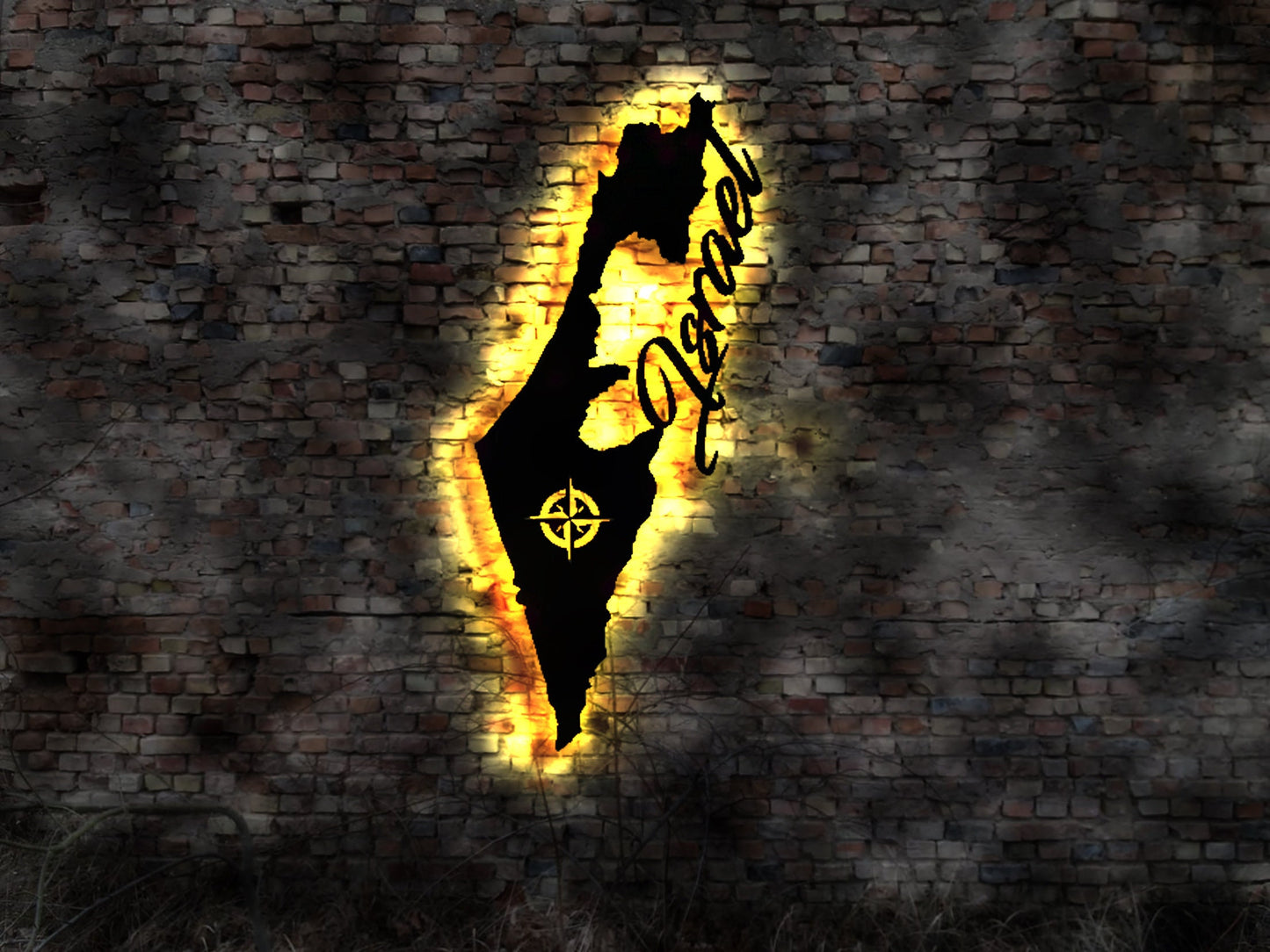 Silhouette  Israel  Land Staat  Urlaub  LED Wandbild Holz Stadt AK Karte Map Wandsticker Leuchtbild  Wandtattoo Reiseführer Silhouette