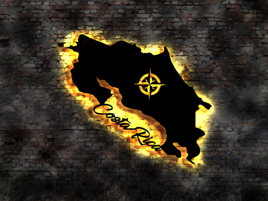 Bild  Costa Rica Land   LED Wandbild Holz Stadt AK Karte Map Wandsticker Leuchtbild Deko Wandtattoo Reiseführer Silhouette