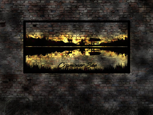 Dein See WUNSCHTEXT  Abendstimmung als LED Wandbild Seen Dorfsee Dolgener Silhouette Aufkler Umriss Drewitzer Flacher Flachsee Fleesensee