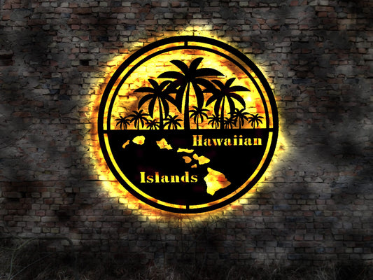 LED Leuchtreklame Schild Hawaii Hawai Hawaiian Island Islands Beach Pamlen surfing Picture Graphic Bild Neon sign palm Emblem sticker car
