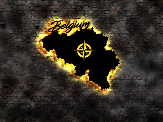 LED Skyline Belgium Belgien  beleuchtet Umriss Silhouette Bild Gemälde Zeichnung