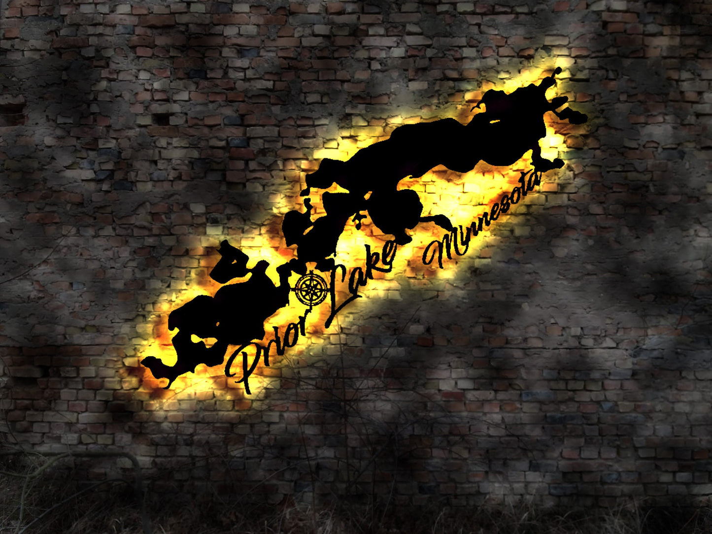 Skyline Prior Lake Minnesota  LED Wandbild Holz Stadt AK Karte Map Wandsticker Leuchtbild Neonreklame Wandtattoo Reiseführer Silhouette