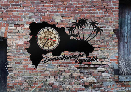 Dominikanische Republik  Wanduhr Uhr Holzuhr Uhren Ziffernblatt Armbanduhr Skyline Silhouette  Aufkleber Insel