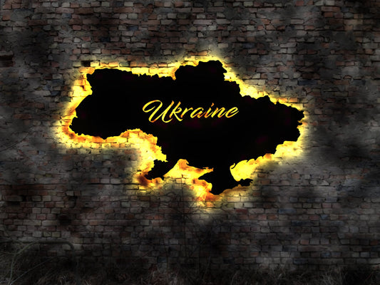 Bild  Ukraine Land country   LED Wandbild Holz Stadt AK Karte Map Wandsticker Leuchtbild Deko Wandtattoo Reiseführer Silhouette