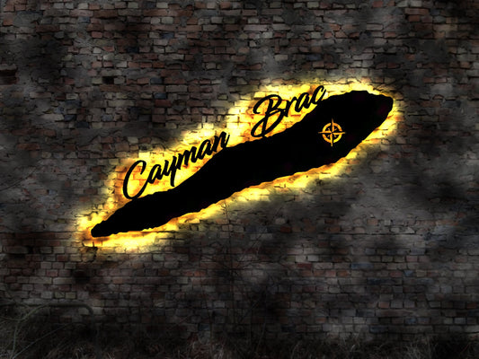 Skyline Cayman Brac  Urlaub  LED Wandbild Holz Stadt AK Karte Map Wandsticker Leuchtbild Neonreklame Wandtattoo Reiseführer Silhouette