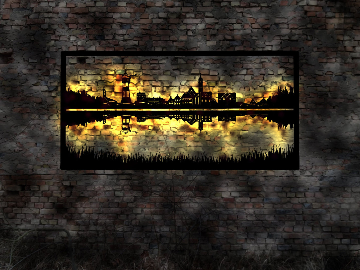 Rügen  Abendstimmung Skyline Insel  Sonnenuntergang  LED Wandbild Holz romantisches Geschenk Romaniker  Wandtattoo Reiseführer Silhouette