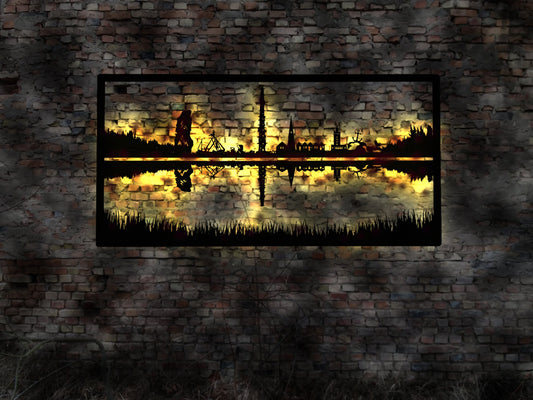 Helgoland Abendstimmung Skyline Insel  Sonnenuntergang  LED Wandbild Holz romantisches Geschenk Romaniker  Wandtattoo Reiseführer Silhouette