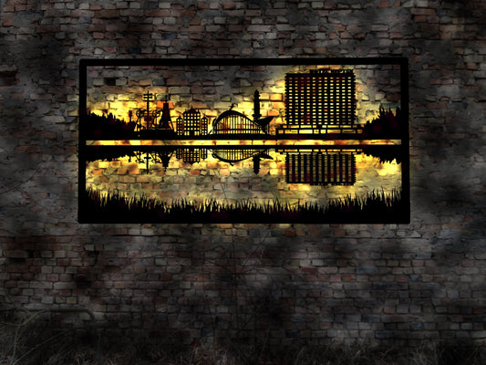 Warnemünde Rostock Abendstimmung Skyline Insel  Sonnenuntergang  LED Wandbild Holz romantisches Geschenk Romaniker   Silhouette
