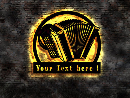 LED Wandbild Akkordeon Accordeon Unterricht Instrument lernen Spieler spielen Bild Deko Leuchtschild