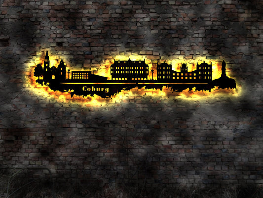 Skyline Coburg   LED Wandbild   Holz Stadt AK Karte Map Stadtplan Wandsticker Bild Wandtattoo Reiseführer Silhouette