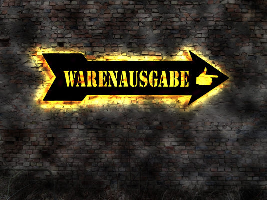 Warenausgabe Hinweisschild Pfeil Schild Vintage Retro no Neonreklame Aufkleber Wunschtext Wegweiser Tattoo Leuchtschild Buch Wandlampe