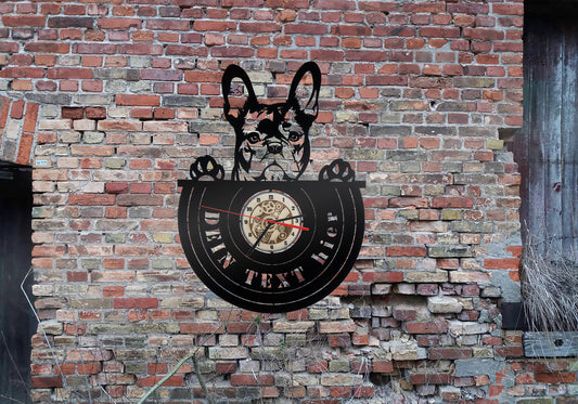 Französische Bulldogge  Wanduhr Uhr Holzuhr Uhren Ziffernblatt Clock Holz Armbanduhr Hundezucht Bild  Dog Hund  sign sticker Welpen Welpe