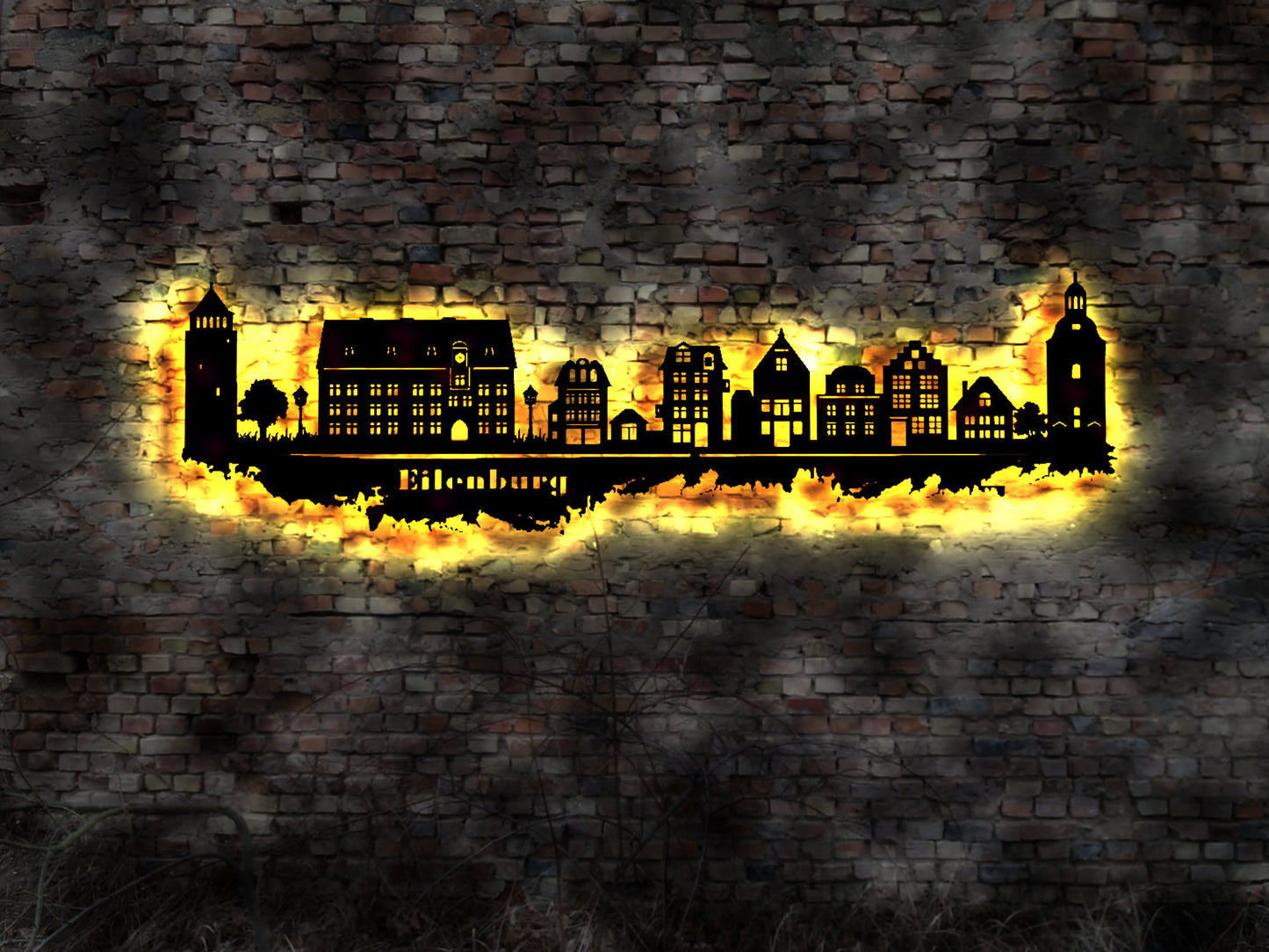 Skyline Eilenburg Sachsen  Wandbild Holz Stadt AK Karte Map Stadtplan Wandsticker Leuchtbild Neonreklame Wandtattoo Aufkleber Silhouette