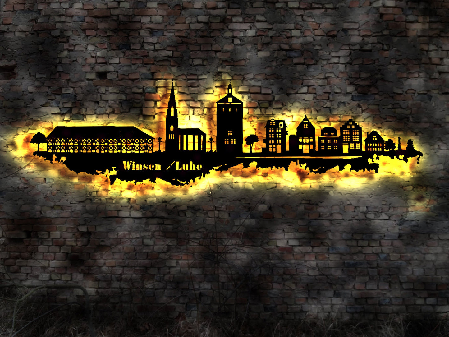 Skyline Winsen Luhe   LED Wandbild   Holz Stadt AK Karte Map Stadtplan Wandsticker Bild Wandtattoo Reiseführer Silhouette