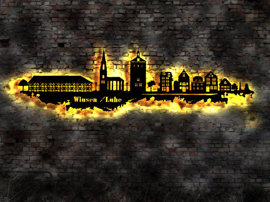 Skyline Winsen Luhe   LED Wandbild   Holz Stadt AK Karte Map Stadtplan Wandsticker Bild Wandtattoo Reiseführer Silhouette