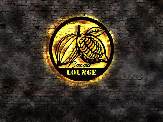 LED Leuchtschild Cocoa Lounge Kakao heisse Schokolade chocolat Kakaobohne Sackware Backkakao Schild Chocolatier Schokolade machen