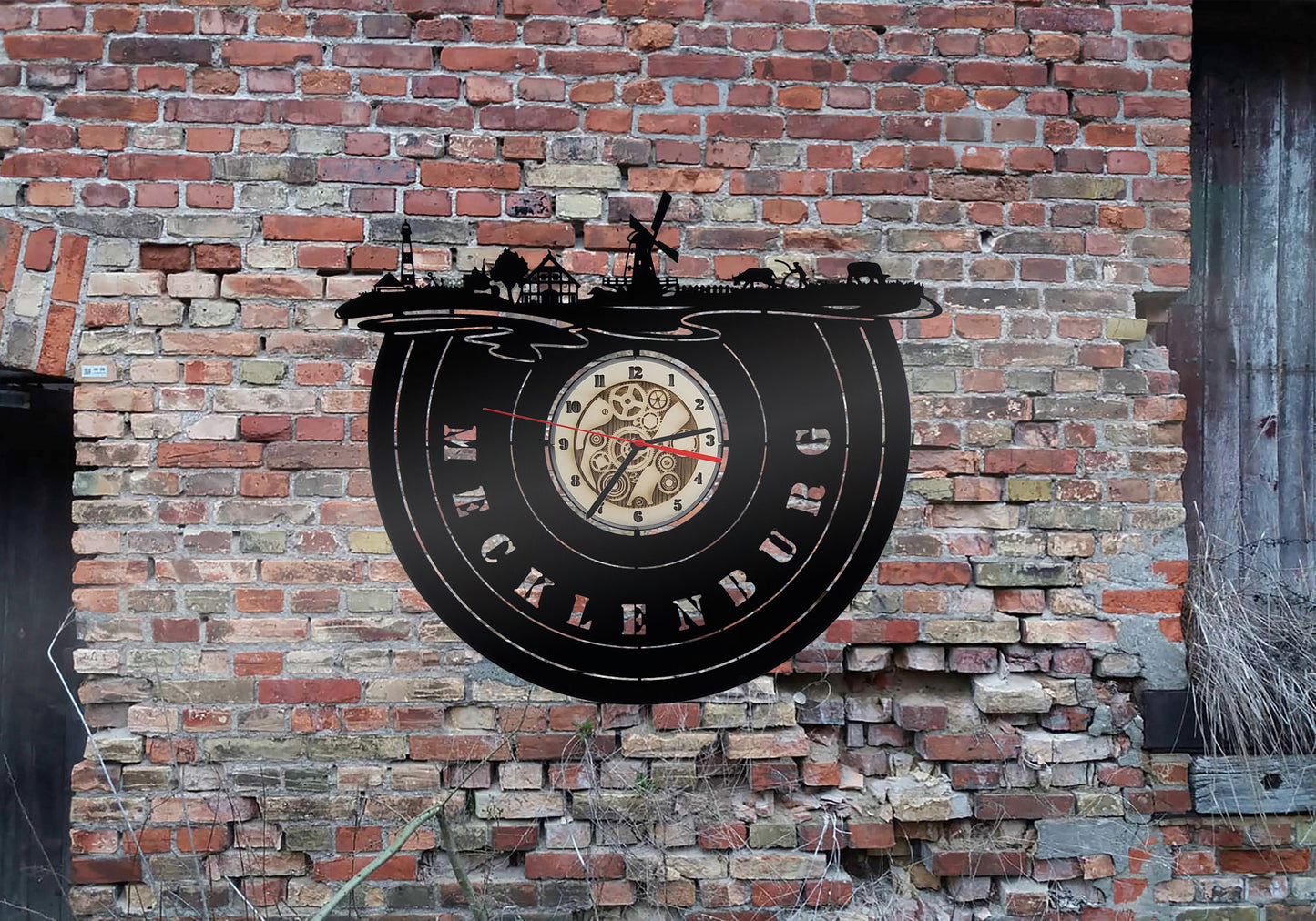 Uhr Wanduhr Bild Mecklenburg Bundesland Vorpommern Rostock Schwerin  Stadt Wanddeko Silhouette Skyline Sticker Wandtattoo