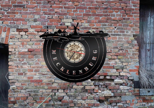 Uhr Wanduhr Bild Mecklenburg Bundesland Vorpommern Rostock Schwerin  Stadt Wanddeko Silhouette Skyline Sticker Wandtattoo