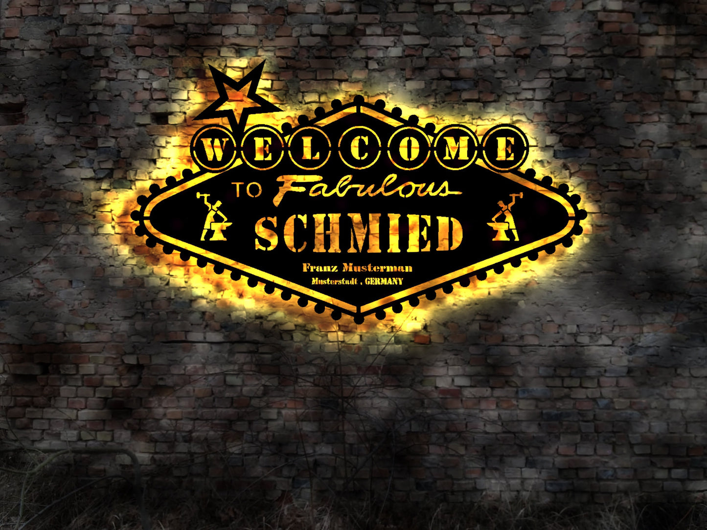 Schmied Handwerk Zunfzeichen Logo Neonreklame LED Wandbild Aufkleber Buch Wandtattoo Butterfly Leuchtreklame sign-shirt Fahne Leuchtschild