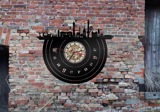 Wanduhr Uhr Holzuhr Uhren Ziffernblatt Skyline Wangerooge Nordsee  Stadt  Karte Map Wandsticker Leuchtbild Neonreklame Wandtattoo