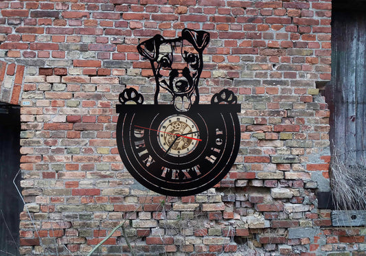 Jack Russel  Wanduhr Uhr Holzuhr Uhren Ziffernblatt Clock Holz Armbanduhr Hundezucht Bild  Dog Hund  sign sticker Welpen Welpe