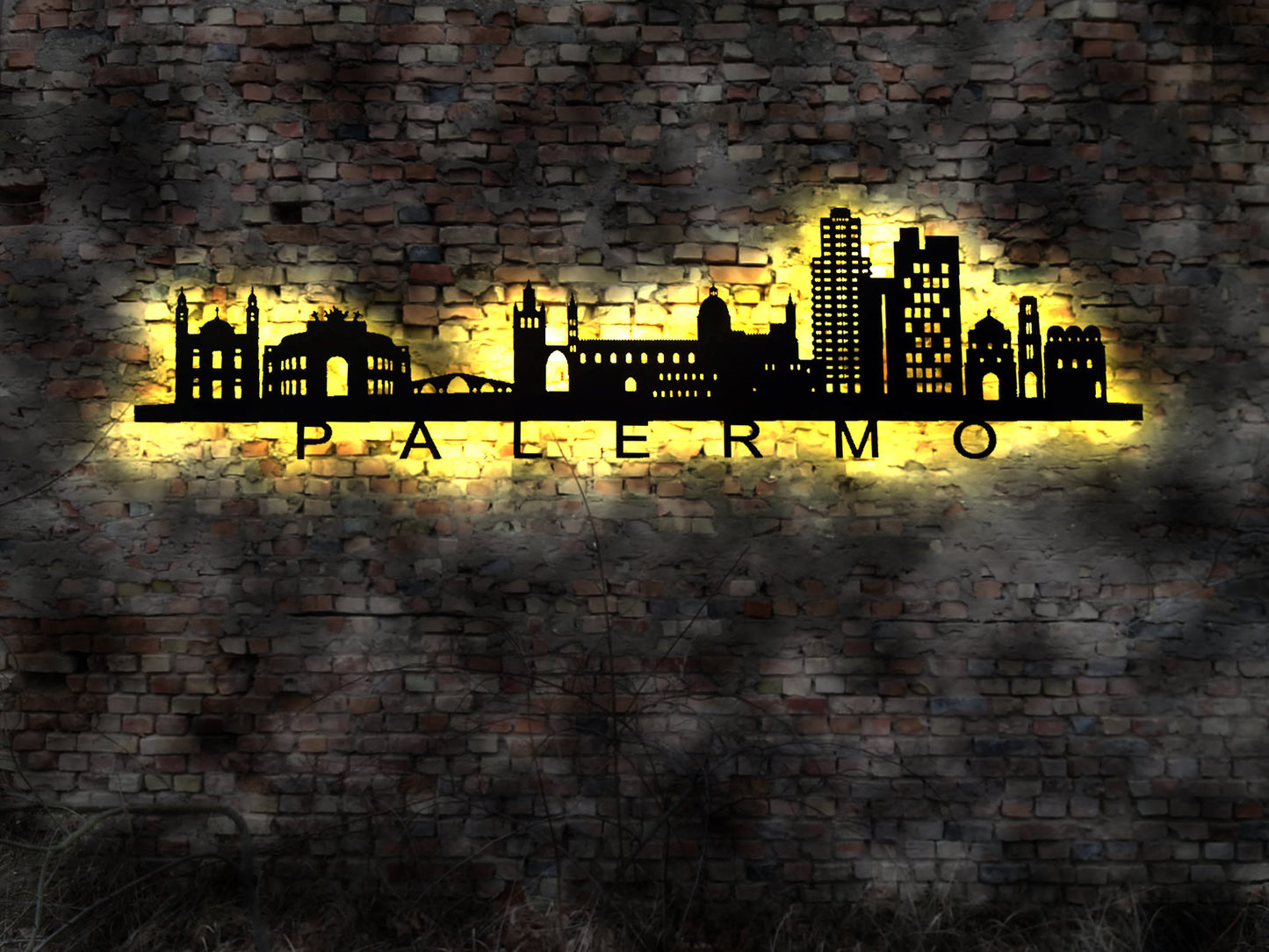 Skyline Palermo Stadt Italia Sizilien  LED Wandbild Holz Stadt AK Karte Map Stadtplan Wandsticker Leuchtbild Neonreklame Wandtattoo