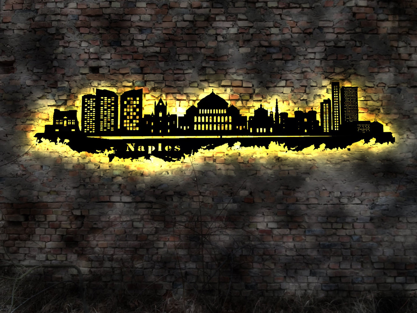 Skyline Naples Neapel Italien LED Wandbild Holz Stadt AK Karte Map Stadtplan Wandsticker Leuchtbild Neonreklame Wandtattoo Silhouette