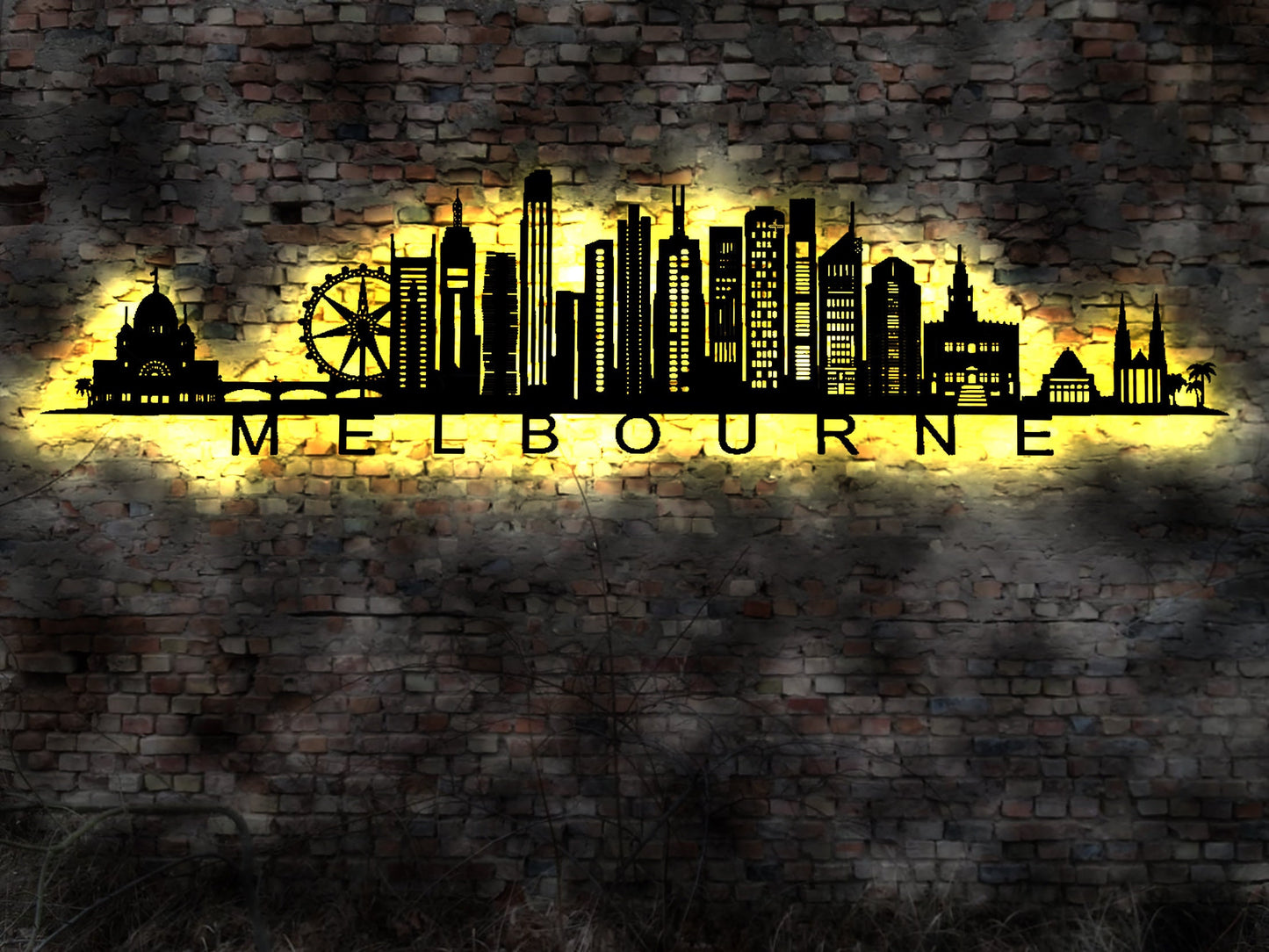 Skyline Melbourne Stadt LED Wandbild Holz Stadt AK Karte Map Stadtplan Wandsticker Leuchtbild Neonreklame Wandtattoo Australien