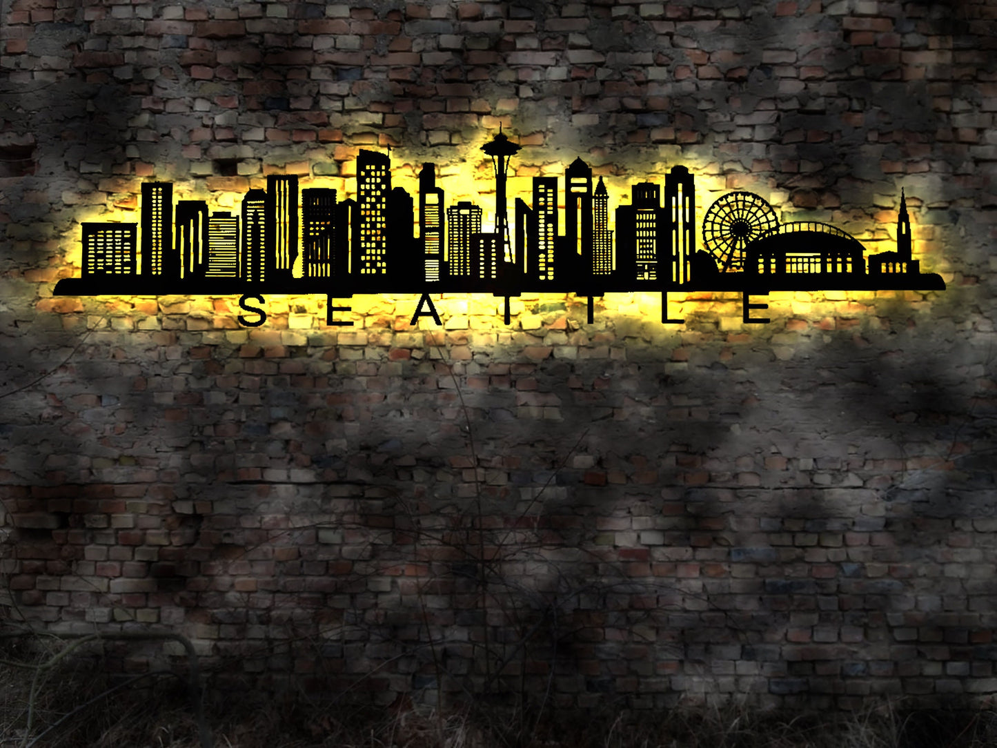 Skyline Seattle Stadt LED Wandbild Holz Stadt AK Karte Map Stadtplan Wandsticker Leuchtbild Neonreklame Wandtattoo USA