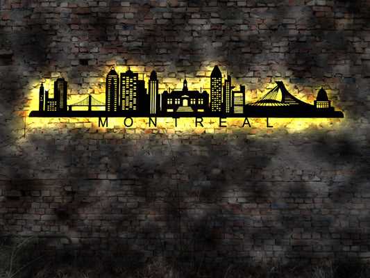 Skyline Montreal  Stadt LED Wandbild Holz Stadt AK Karte Map Stadtplan Wandsticker Kanada Neonreklame Canada