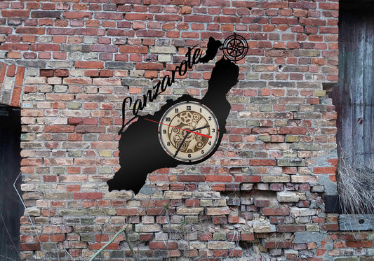 Insel Lanzarote Kanaren  Wanduhr Uhr Holzuhr Uhren Ziffernblatt Clock Holz Armbanduhr Skyline Silhouette  Aufkleber