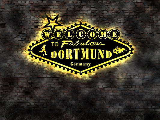 Dortmund  Leuchtreklame no Neon sign Neonreklame Buch Skyline Fußmatte Bild LED Leuchtreklame Aufkleber Logo Buch Firmenschild