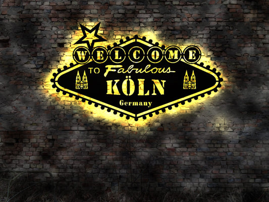 Köln  Leuchtreklame no Neon sign Neonreklame Buch Skyline Fußmatte Bild LED Leuchtreklame Aufkleber Logo Buch Kölner Dom