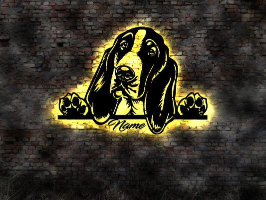 Basset Hound LED Wandbild aus Holz Welpen Welpe Buch Hund Dog Zucht Züchter