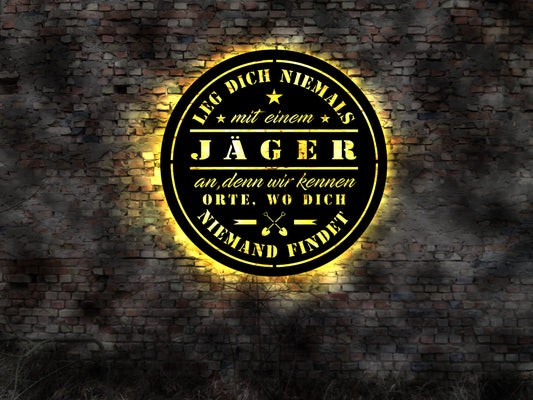 Jagd LED Wandbild Jäger no Aufkleber Revier Buch Fernglas Flinte Jagdmesser sign Leuchtschild Werbung no Neon sign Deko Poster Bild Plakat