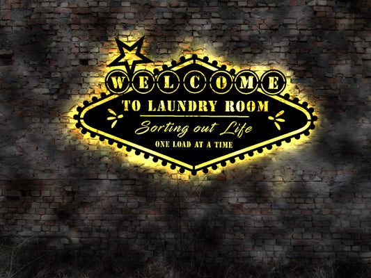 Welcome  LED Laundry room sorting out life one load at a time, farmhouse sign, wood signs, home decor, framed country wood sign