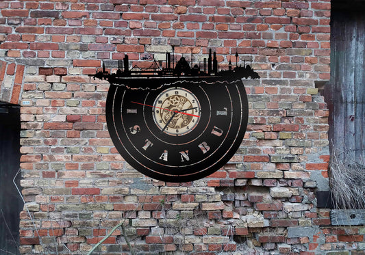 Wanduhr Uhr Holzuhr Uhren Ziffernblatt Skyline Istanbul Turkey Türkei  Holz Stadt AK Karte Flag  Moschee
