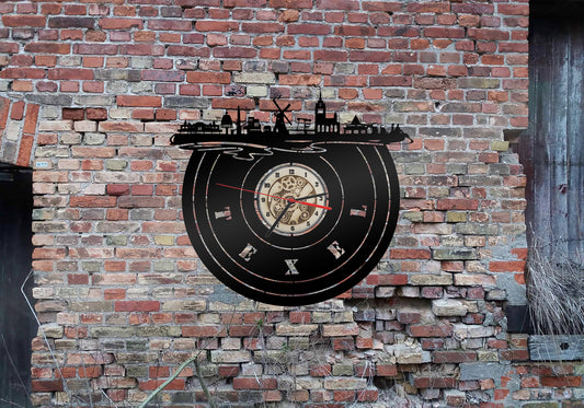 Insel Texel Wanduhr Uhr Holzuhr Uhren Ziffernblatt Clock Holz Armbanduhr Skyline Silhouette  Aufkleber