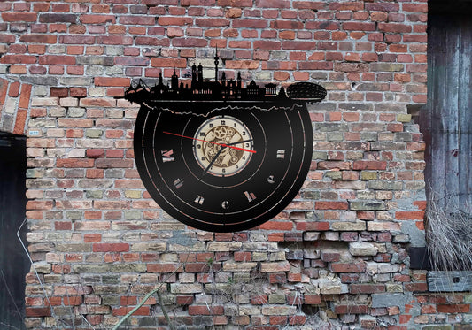 Wanduhr Uhr Holzuhr Uhren Ziffernblatt Skyline München Holz Stadt AK Karte