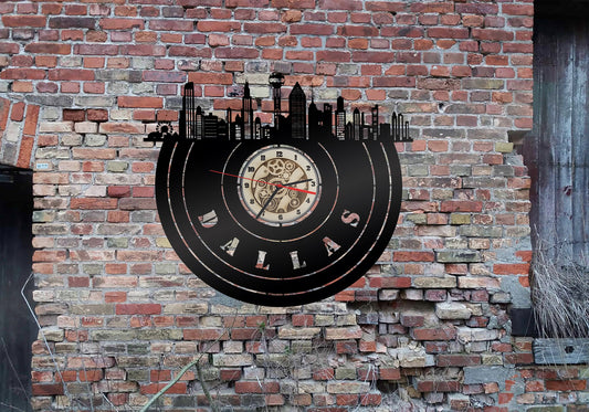 Dallas Skyline USA  Wanduhr Uhr Holzuhr Uhren Ziffernblatt Clock Holz Armbanduhr Silhouette  Aufkleber