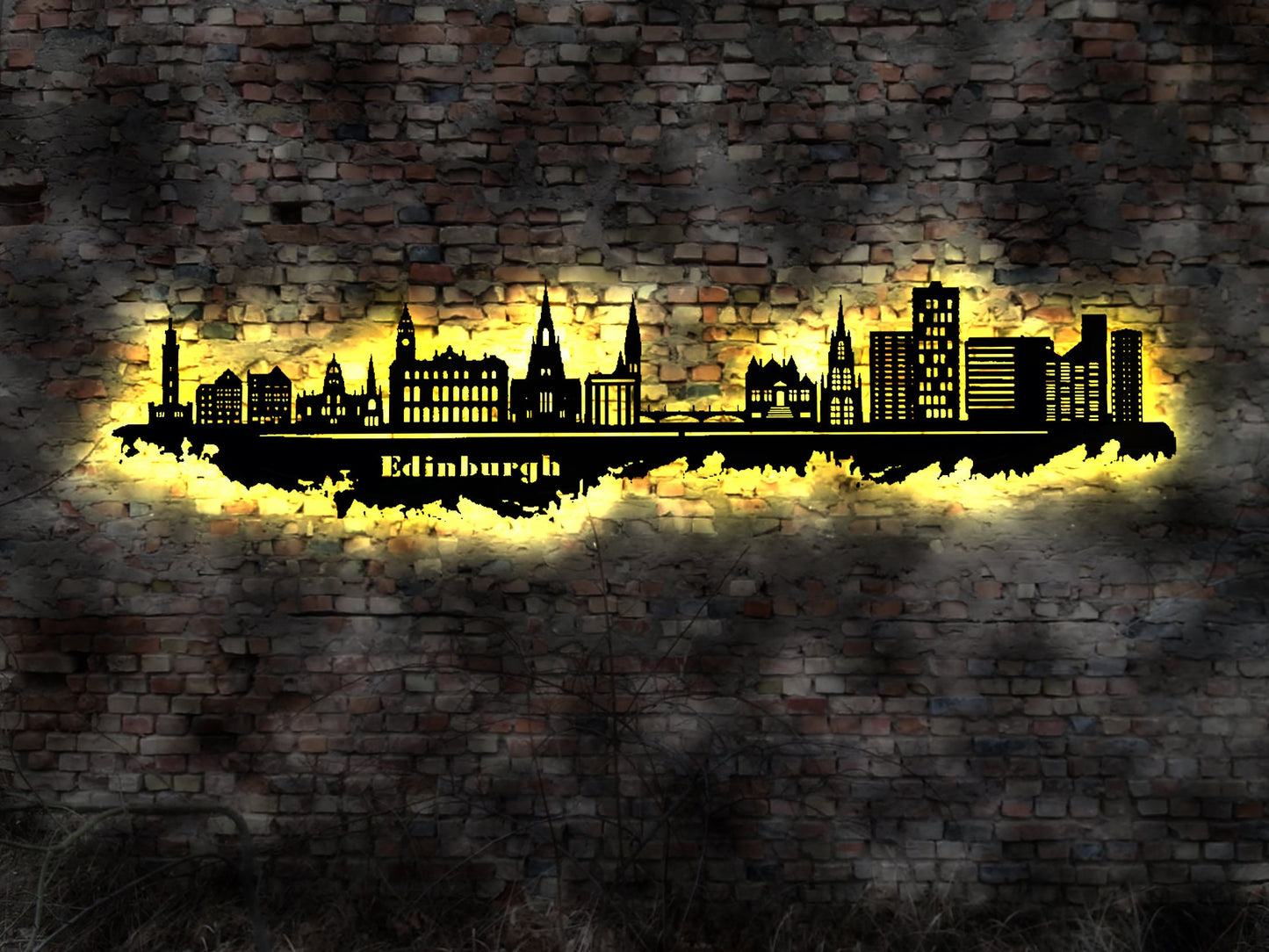 Skyline Edinburgh UK  LED Wandbild Holz Stadt AK Karte Map Stadtplan Wandsticker Leuchtbild Neonreklame Wandtattoo Reiseführer Silhouette