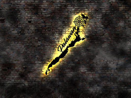 Skyline Palawan Insel Philippinen LED Wandbild   Holz Stadt AK Karte Map Stadtplan Wandsticker Leuchtbild Wandtattoo Reiseführer Silhouette