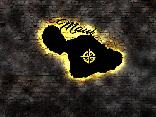 3D LED Deko Maui Insel Island Reiseführer Wandtattoo Skyline Aufkleber Buch Tropic Island Silhouette Kühlschrankmagnet Paradis