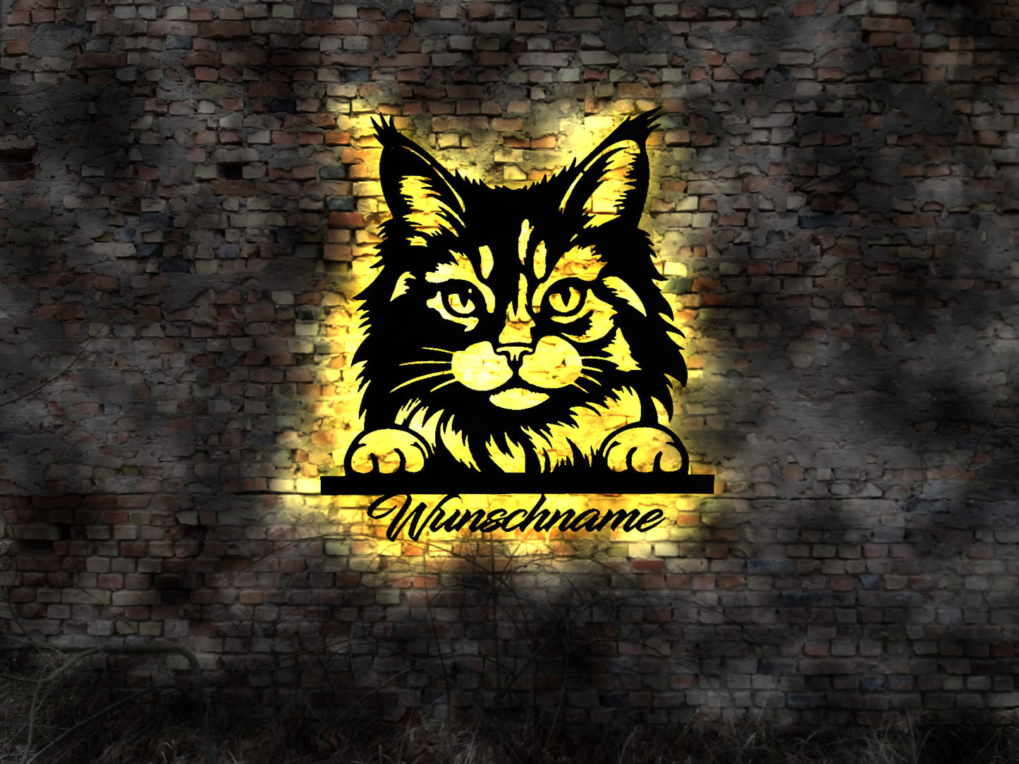 Maine-Coon-Katze LED Wandbild aus Holz Maine Coon Katze