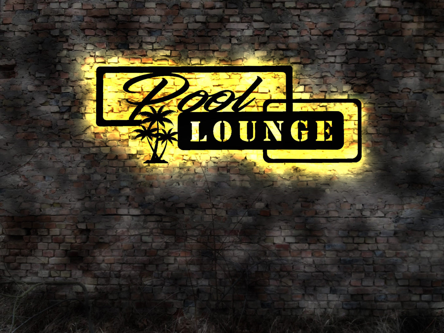 Pool  Lounge Leuchtreklame Schild Beach Bar sign Palmen Tresen Deko open Air swimming
