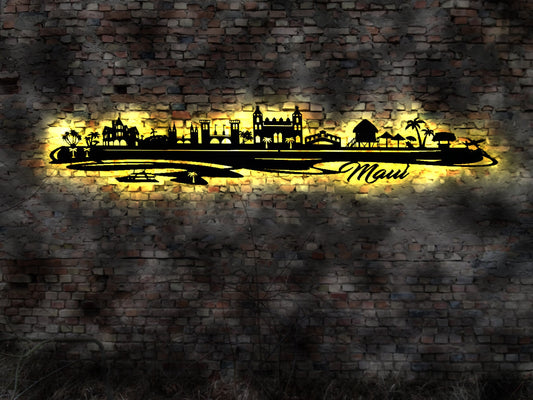 3D LED Deko Maui Insel Island Reiseführer Wandtattoo Skyline Aufkleber Buch Tropic Island Silhouette Kühlschrankmagnet Paradis