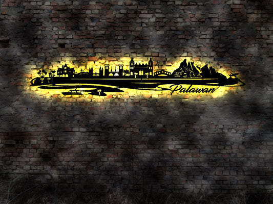 3D LED Deko Insel Palawan Philippinen  Island  Wandtattoo Skyline Aufkleber Druck Leinwand   Silhouette
