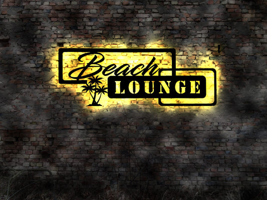 Beach  Lounge Leuchtreklame Schild Beach Bar sign Palmen Tresen Deko open Air